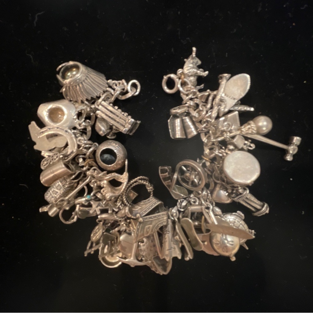 VINTAGE WESTERN NATIVE AMERICANA LOADED CHARM BRACELET 55+ CHARMS STERLING